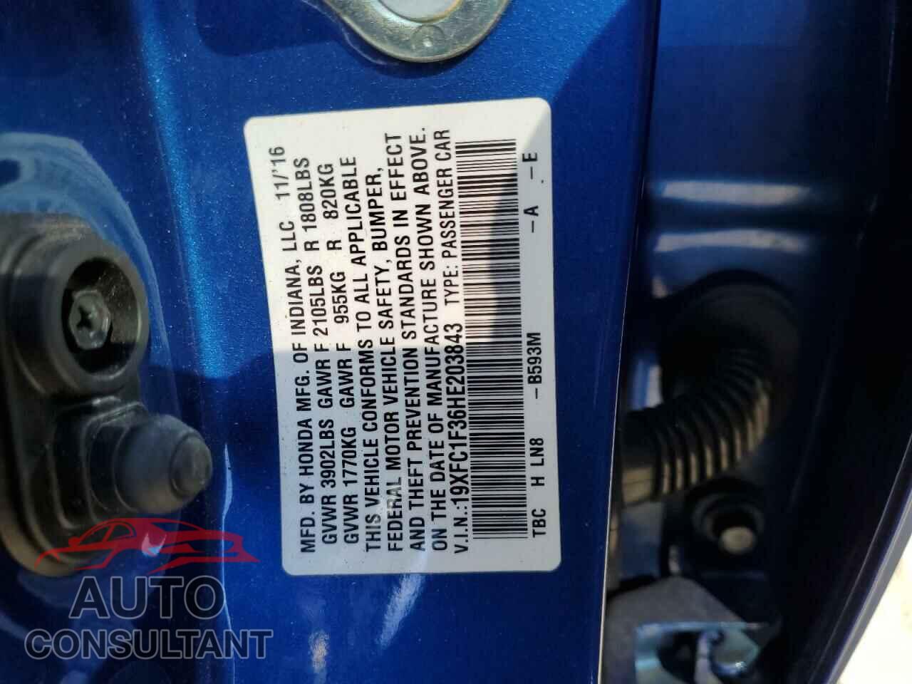 HONDA CIVIC 2017 - 19XFC1F36HE203843