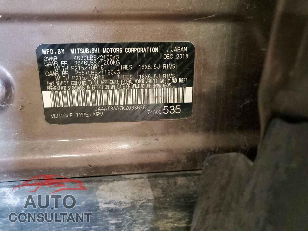 MITSUBISHI ECLIPSE 2019 - JA4AT3AA7KZ033638