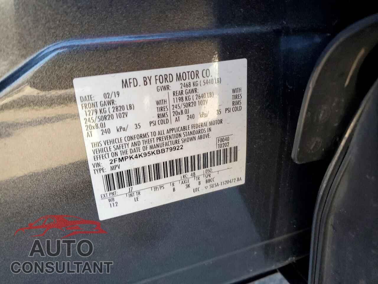 FORD EDGE 2019 - 2FMPK4K95KBB79922