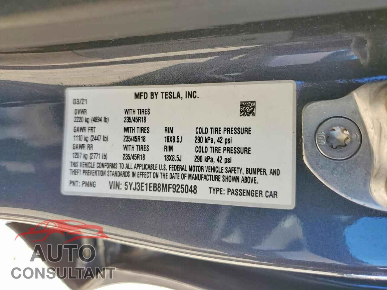 TESLA MODEL 3 2021 - 5YJ3E1EB8MF925048
