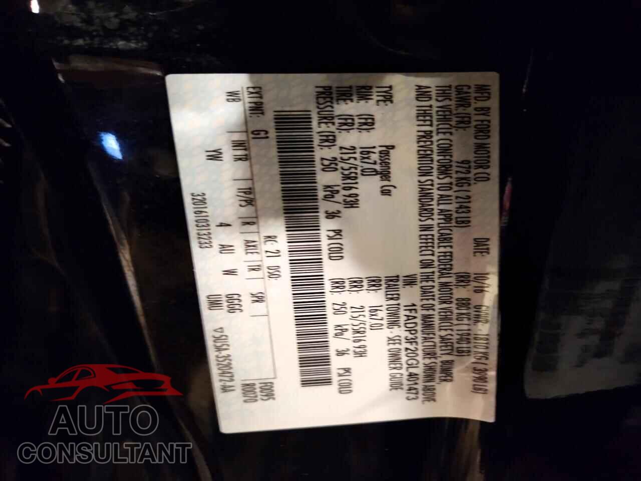 FORD FOCUS 2016 - 1FADP3F20GL401473