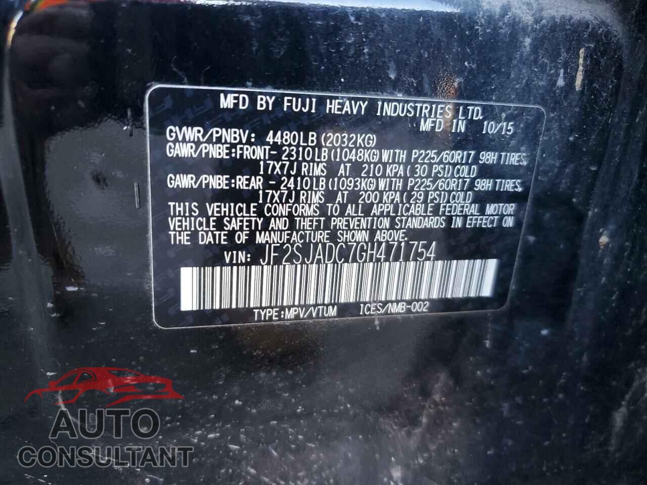 SUBARU FORESTER 2016 - JF2SJADC7GH471754