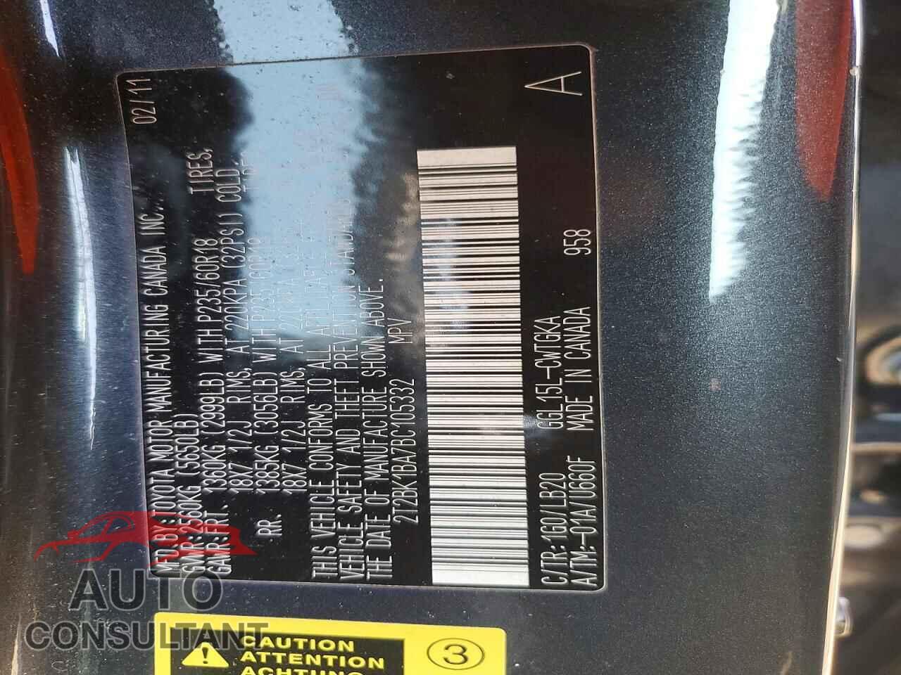 LEXUS RX350 2011 - 2T2BK1BA7BC105332