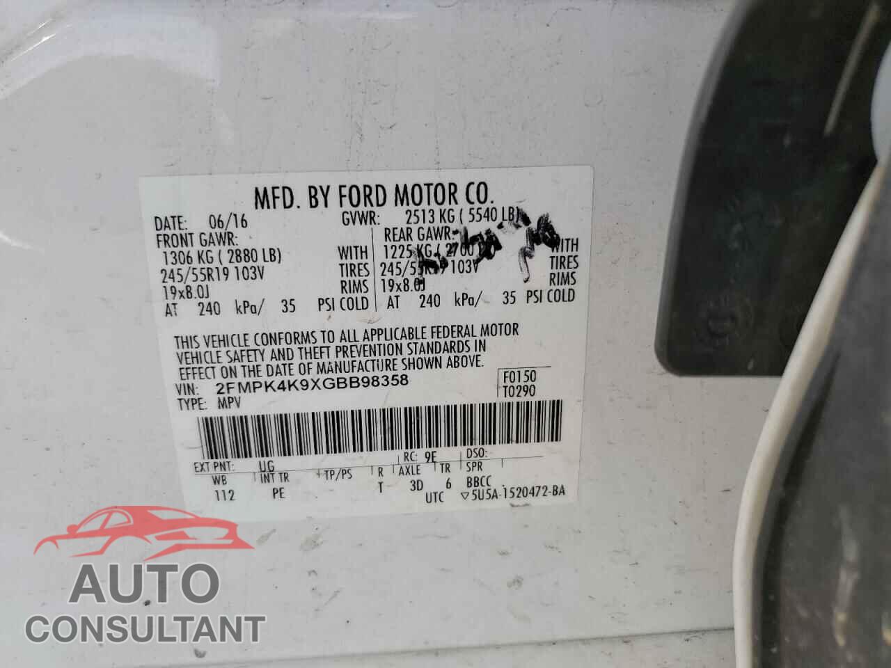 FORD EDGE 2016 - 2FMPK4K9XGBB98358