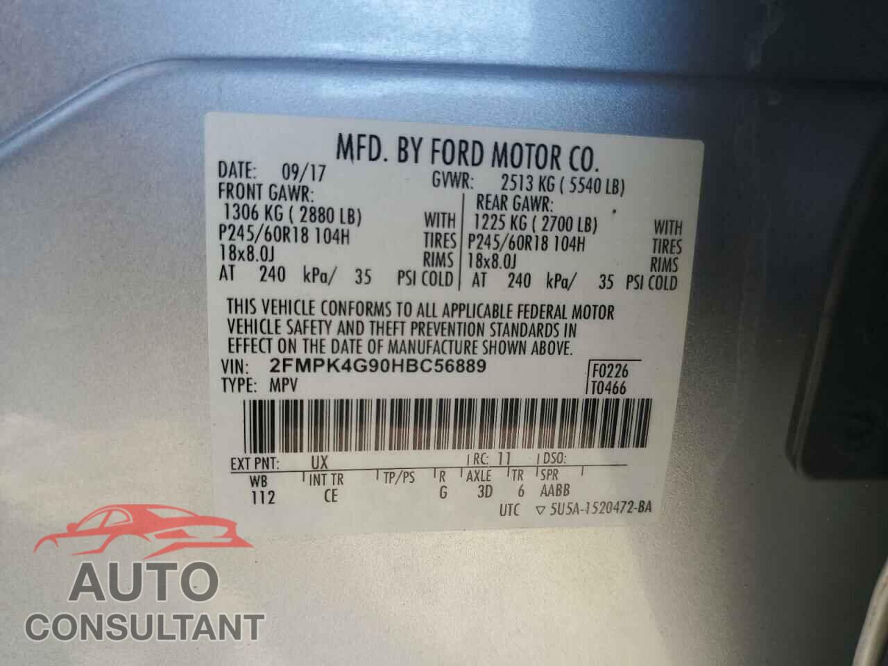 FORD EDGE 2017 - 2FMPK4G90HBC56889
