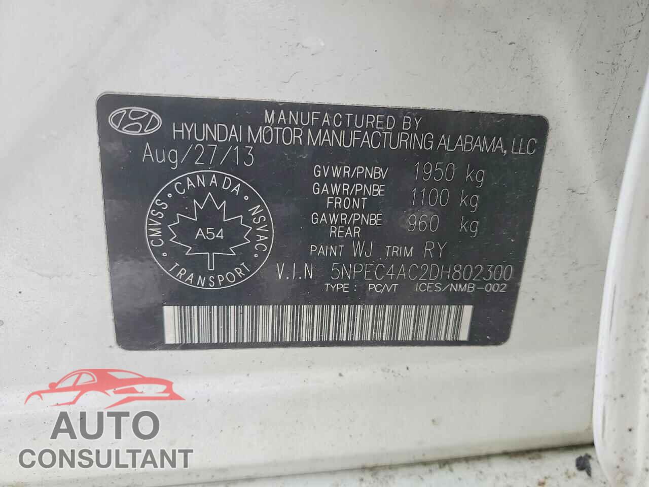 HYUNDAI SONATA 2013 - 5NPEC4AC2DH802300