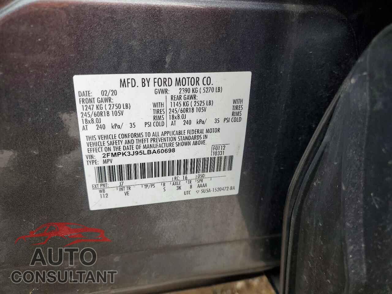 FORD EDGE 2020 - 2FMPK3J95LBA60698