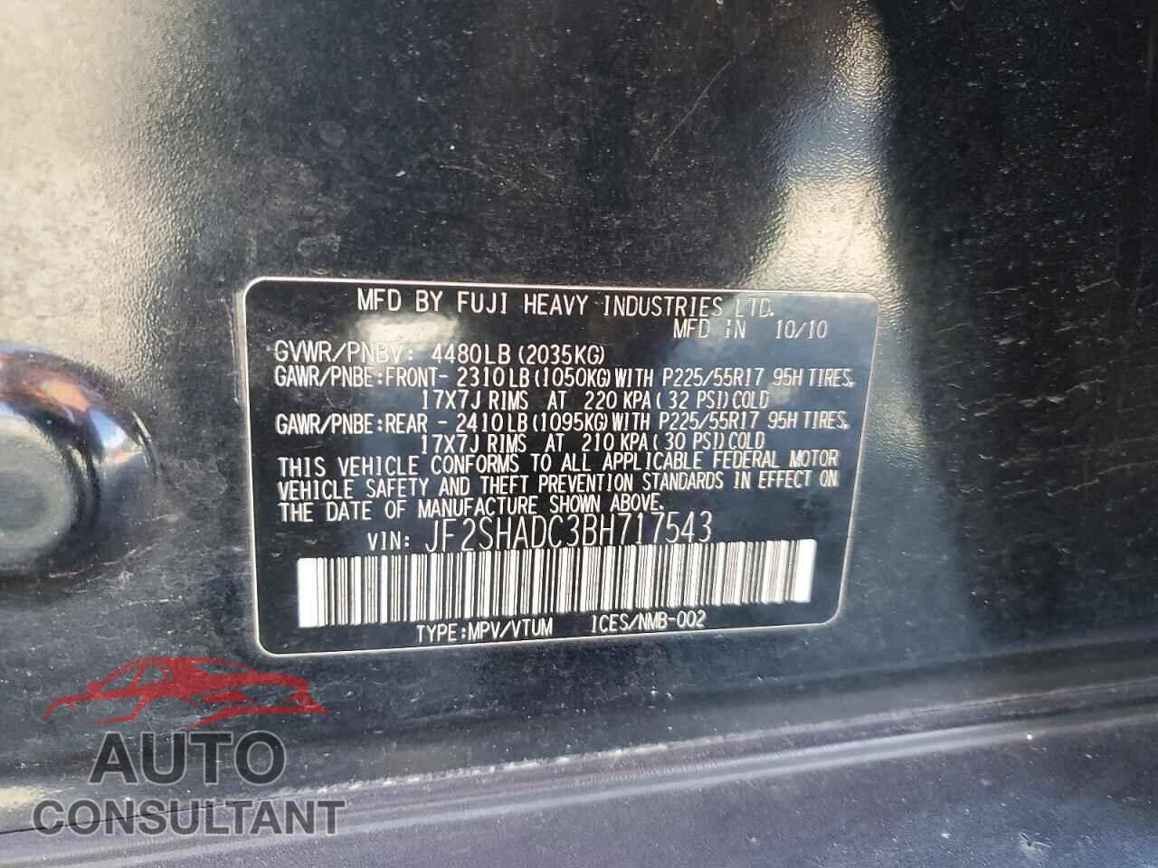 SUBARU FORESTER 2011 - JF2SHADC3BH717543