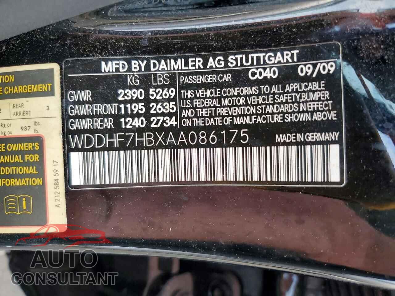 MERCEDES-BENZ E-CLASS 2010 - WDDHF7HBXAA086175