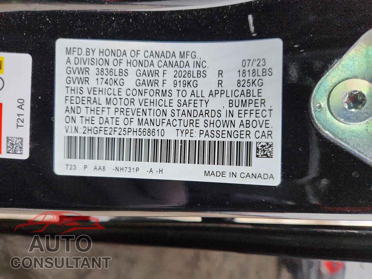 HONDA CIVIC 2023 - 2HGFE2F25PH568610