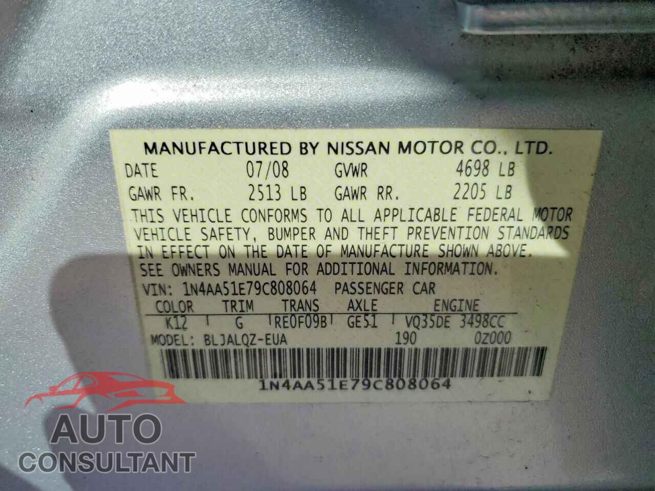 NISSAN MAXIMA 2009 - 1N4AA51E79C808064