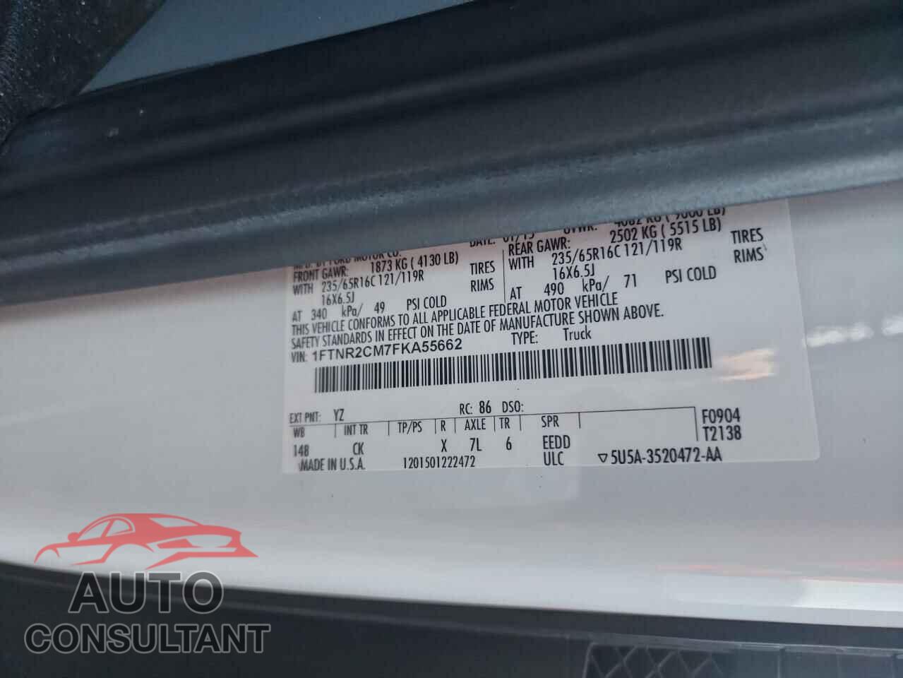 FORD TRANSIT 2015 - 1FTNR2CM7FKA55662