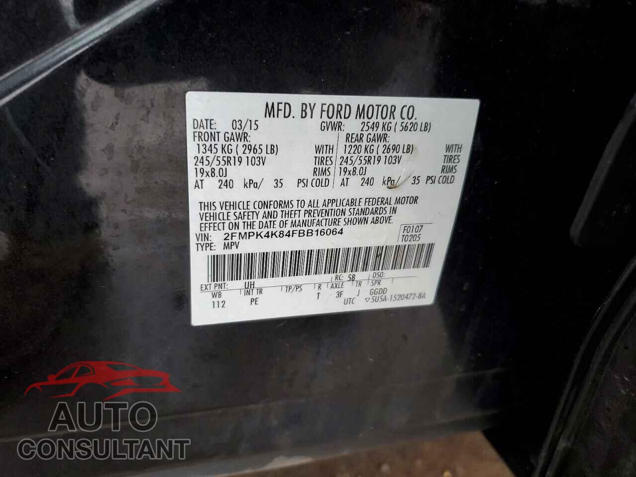 FORD EDGE 2015 - 2FMPK4K84FBB16064