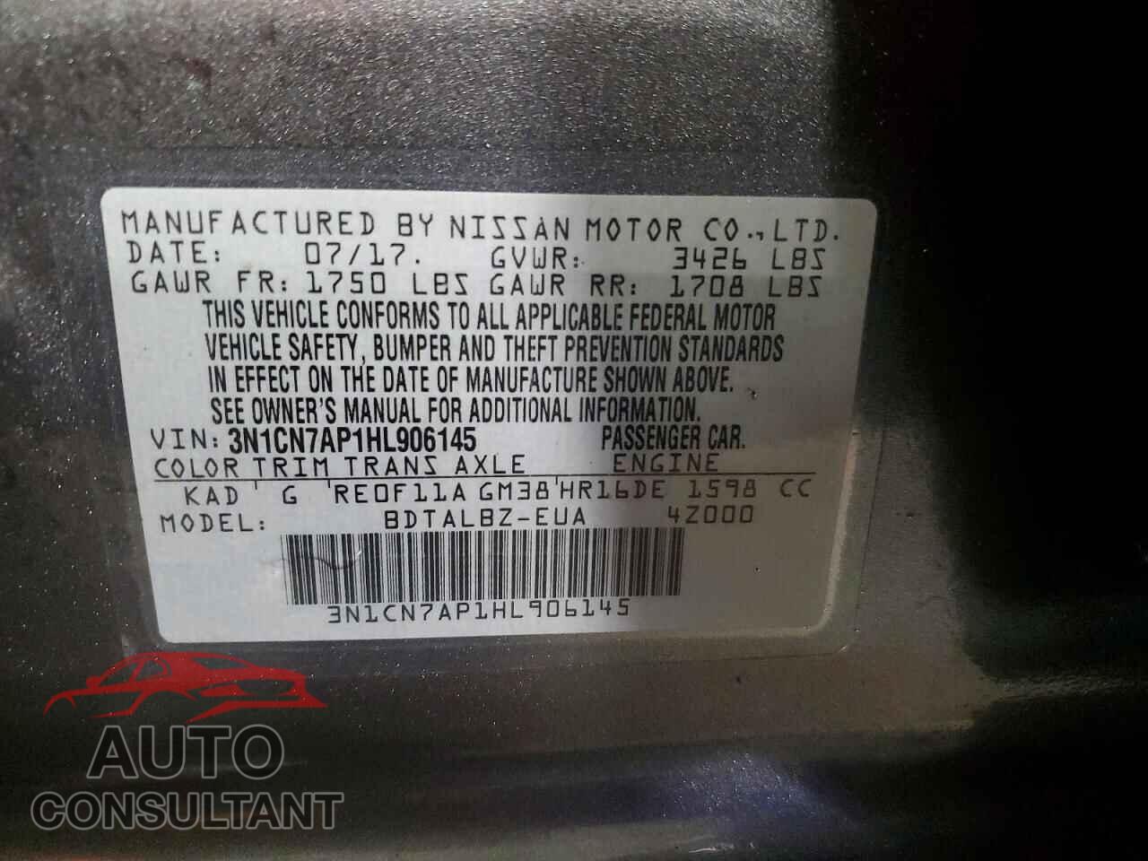 NISSAN VERSA 2017 - 3N1CN7AP1HL906145