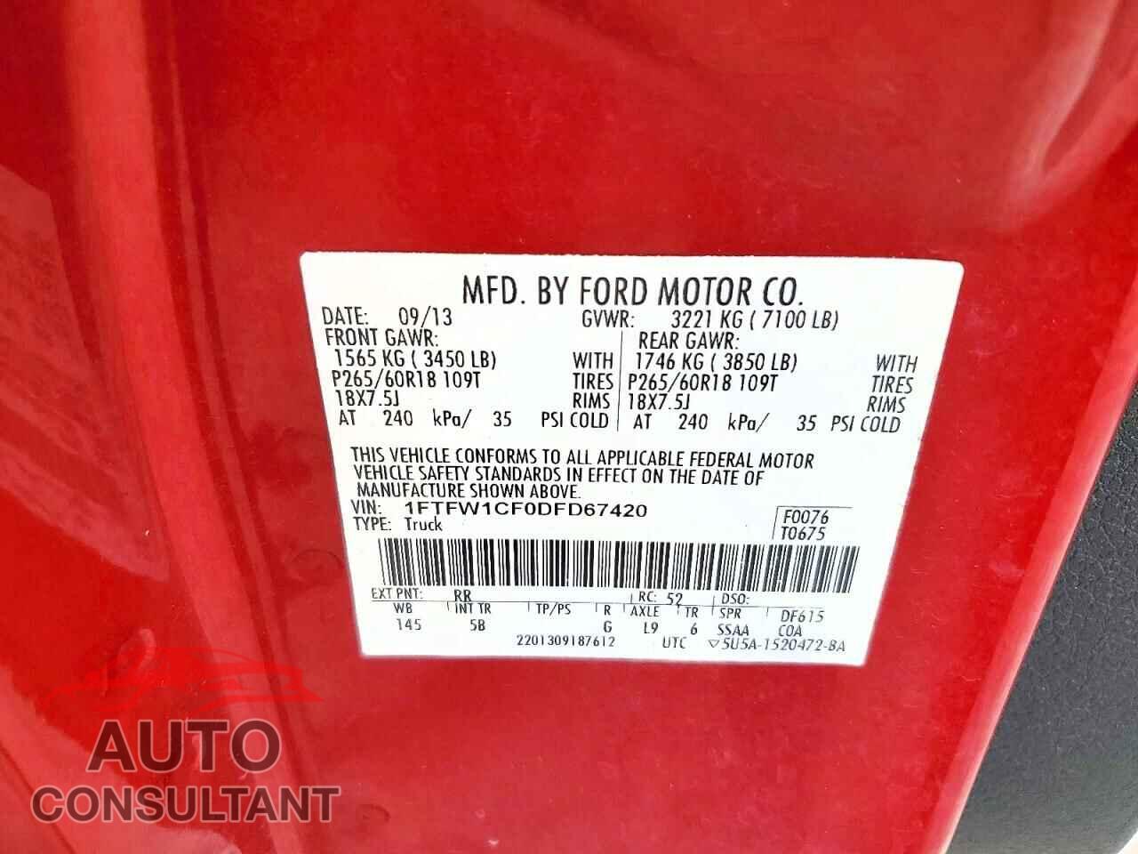 FORD F-150 2013 - 1FTFW1CF0DFD67420