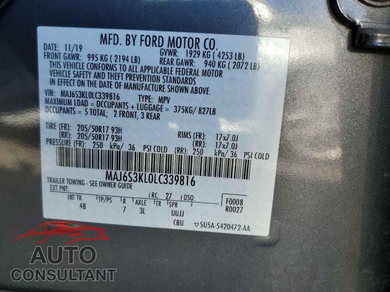 FORD ECOSPORT 2020 - MAJ6S3KL0LC339816