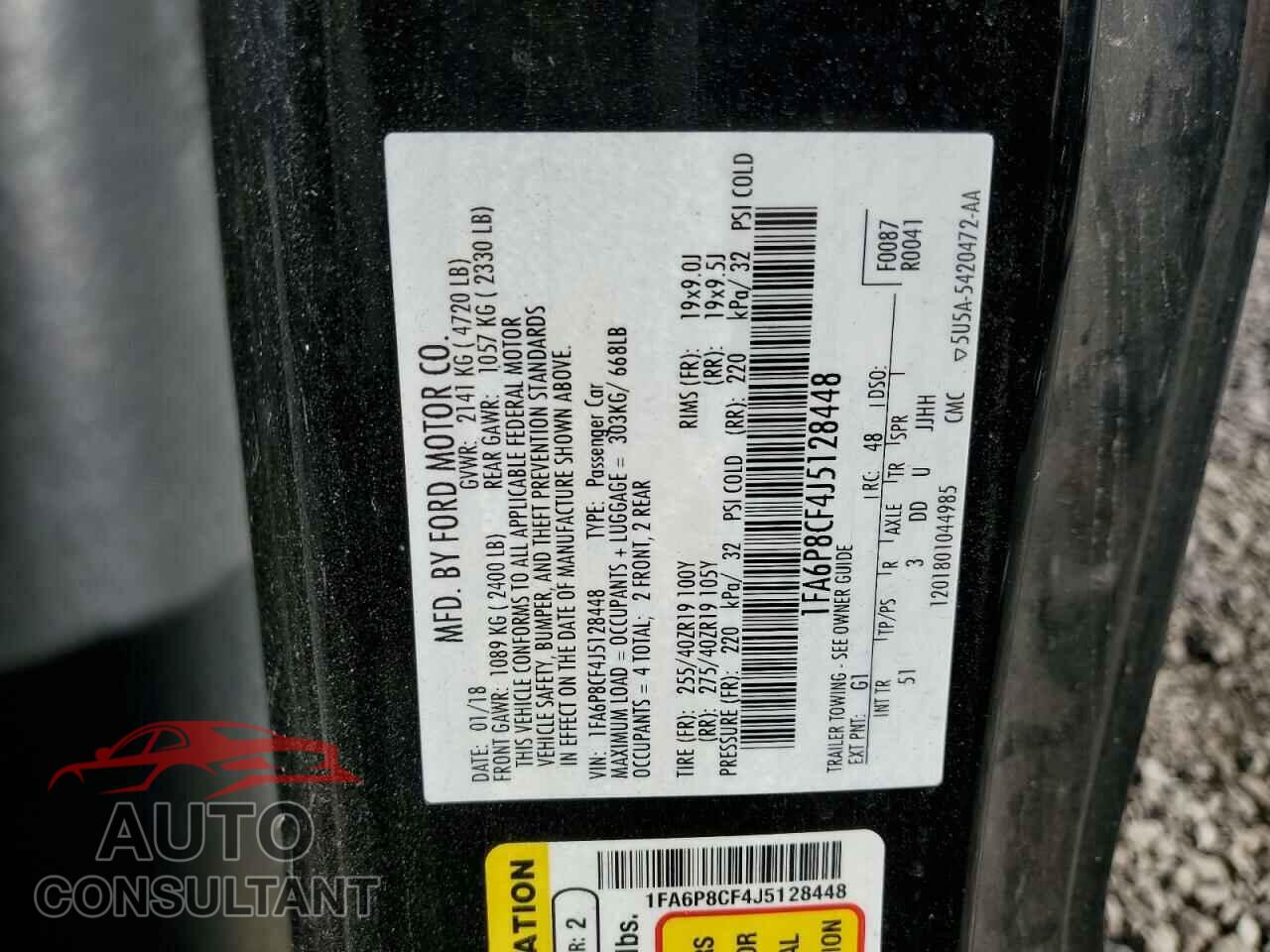 FORD MUSTANG 2018 - 1FA6P8CF4J5128448