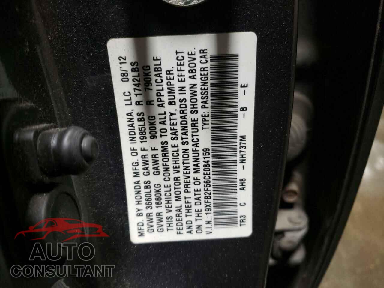 HONDA CIVIC 2012 - 19XFB2F56CE084159
