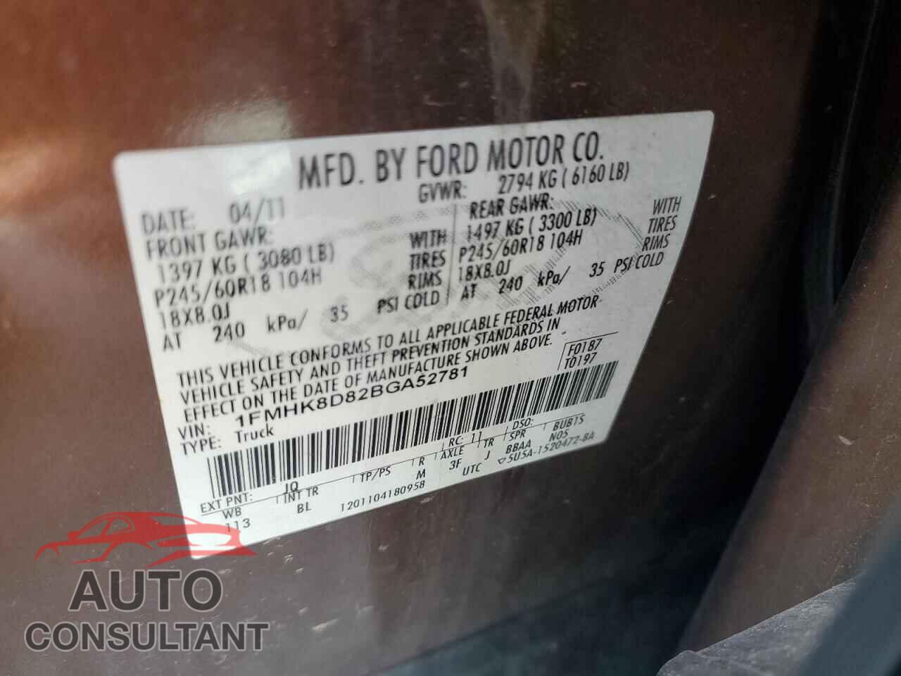 FORD EXPLORER 2011 - 1FMHK8D82BGA52781