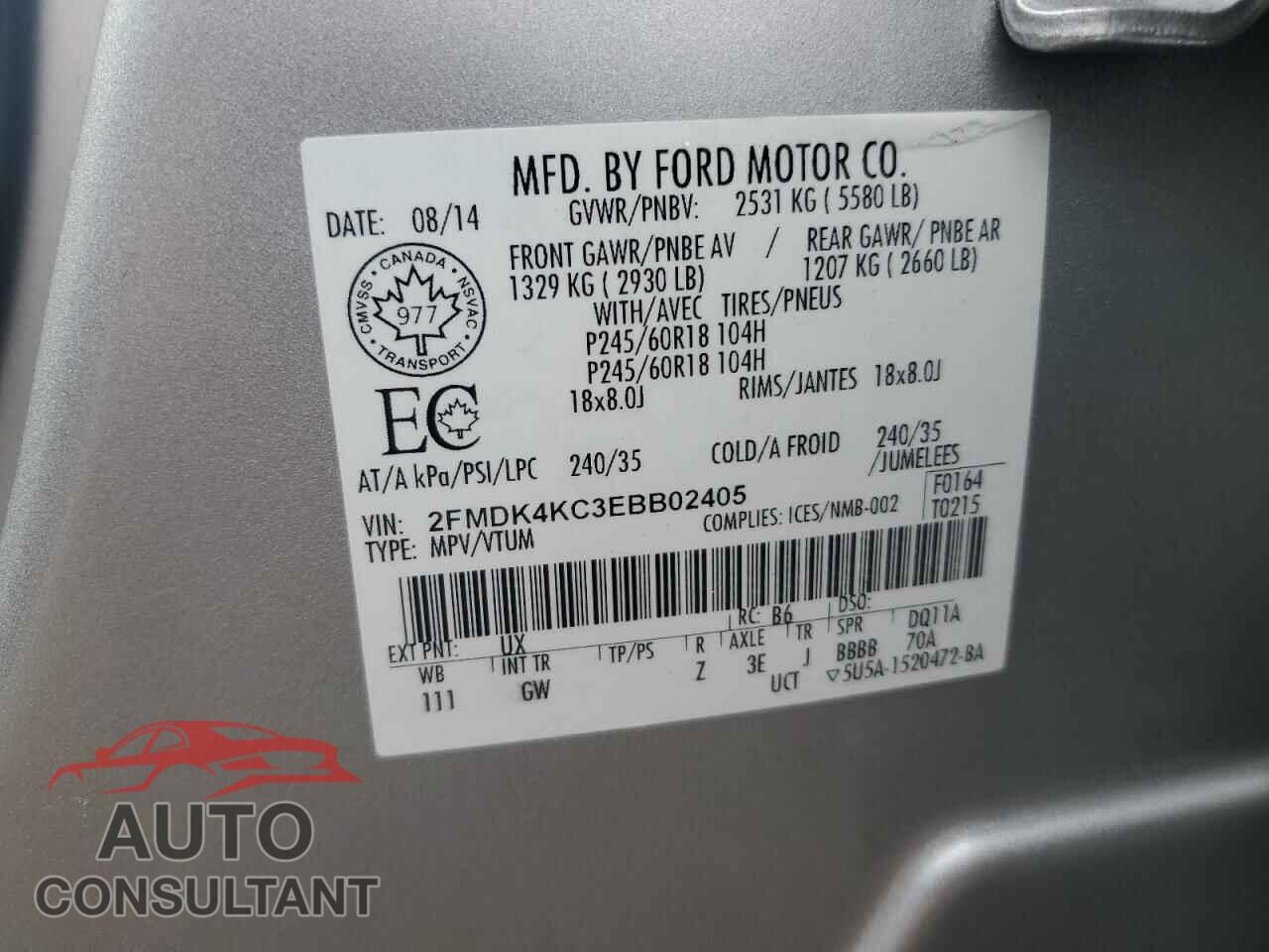 FORD EDGE 2014 - 2FMDK4KC3EBB02405
