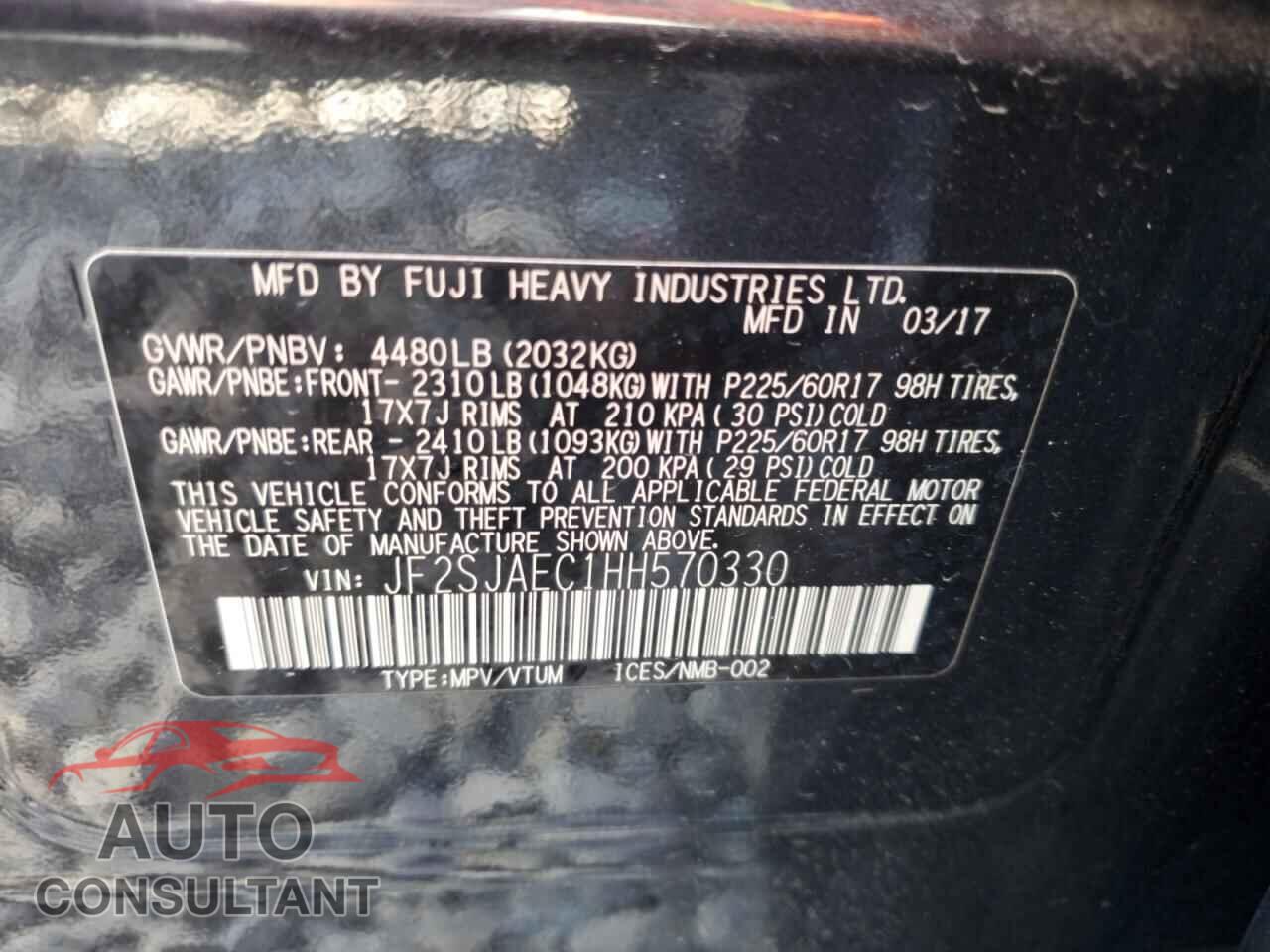 SUBARU FORESTER 2017 - JF2SJAEC1HH570330