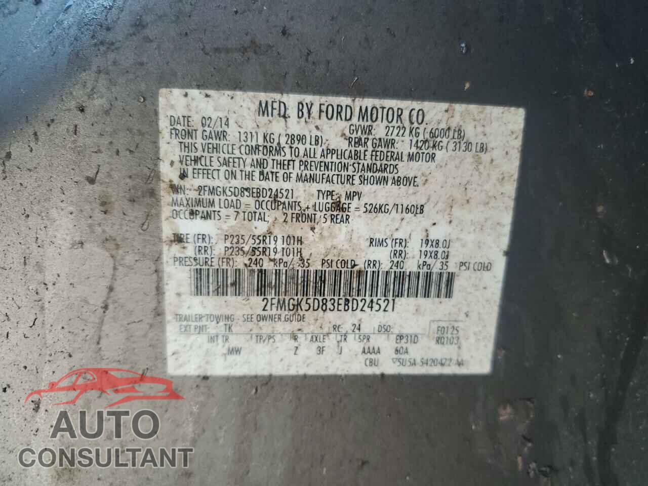 FORD FLEX 2014 - 2FMGK5D83EBD24521
