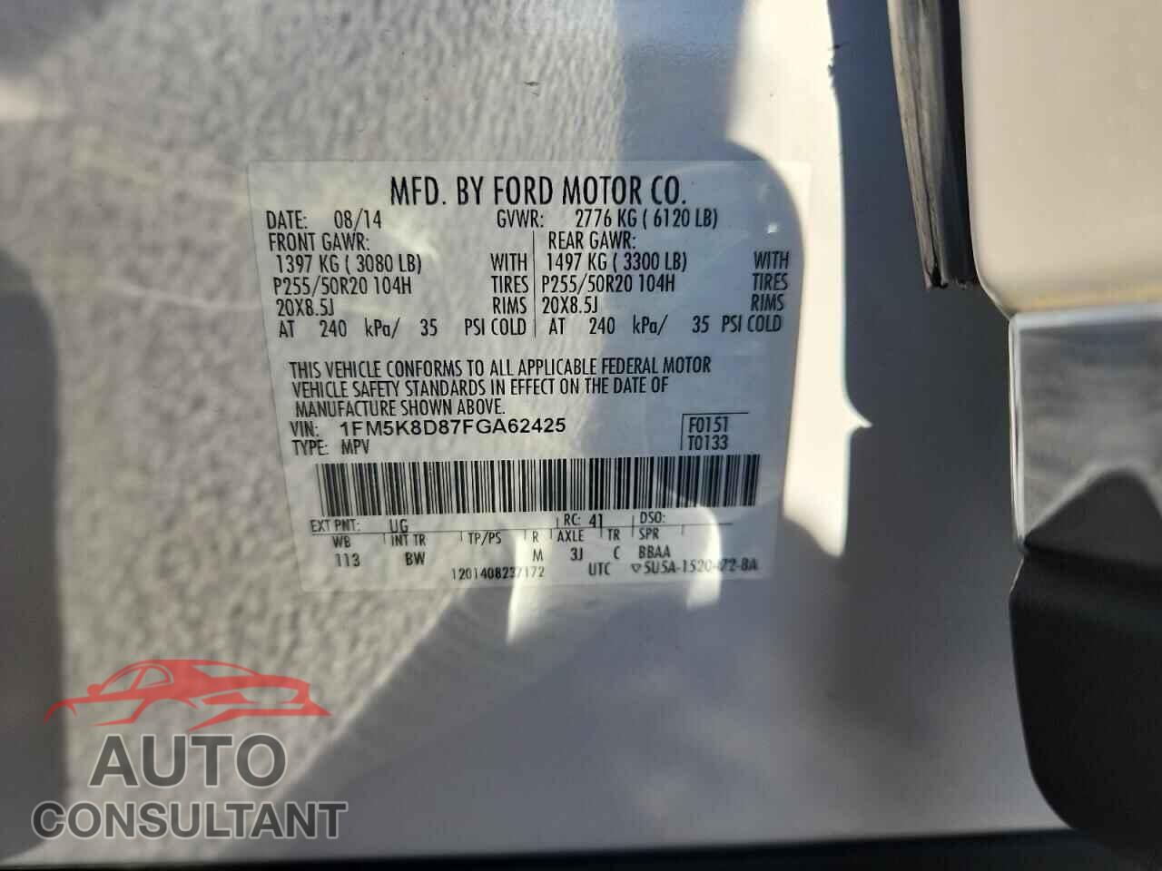 FORD EXPLORER 2015 - 1FM5K8D87FGA62425