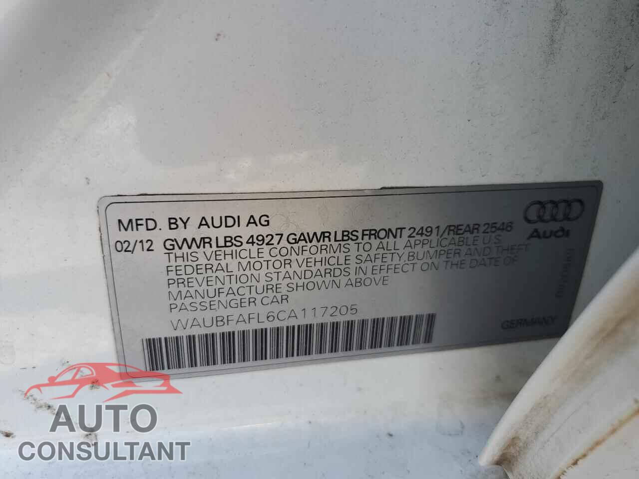 AUDI A4 2012 - WAUBFAFL6CA117205