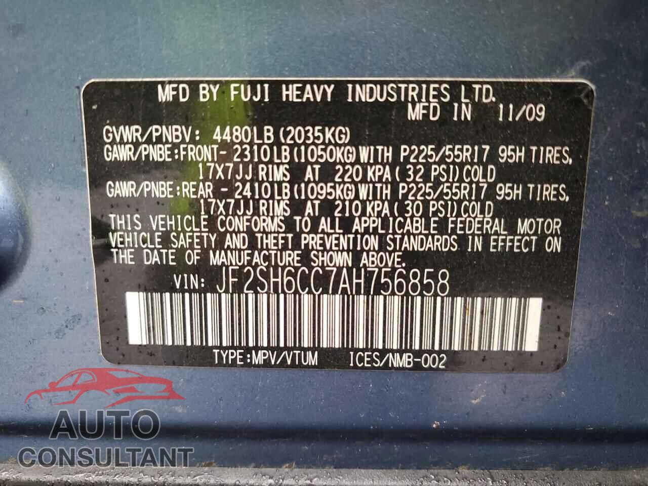 SUBARU FORESTER 2010 - JF2SH6CC7AH756858