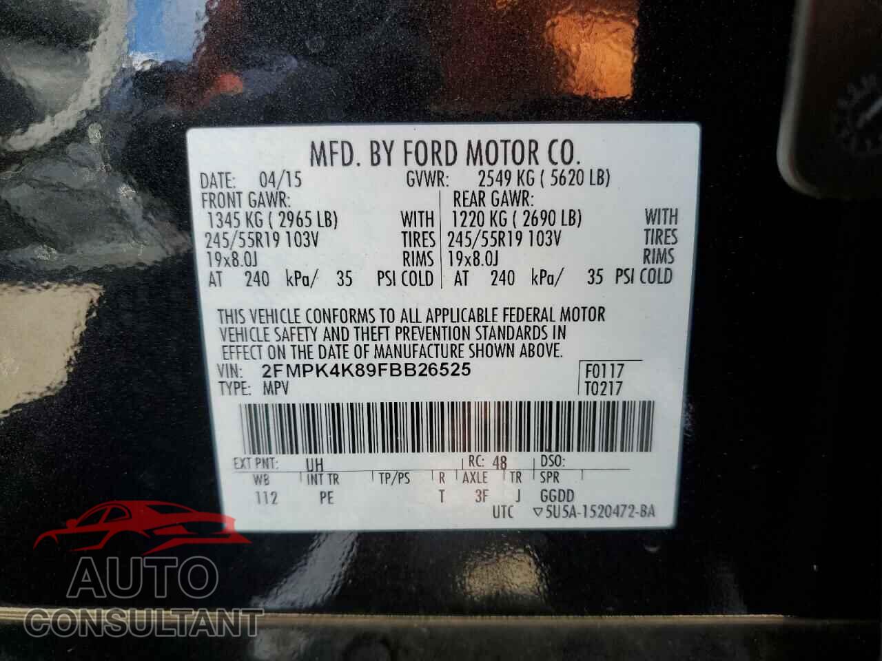 FORD EDGE 2015 - 2FMPK4K89FBB26525