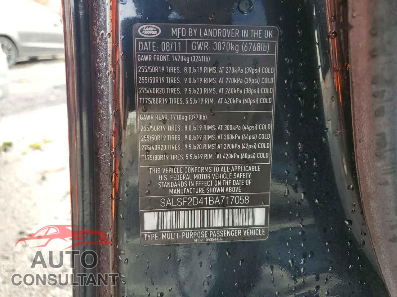 LAND ROVER RANGEROVER 2011 - SALSF2D41BA717058