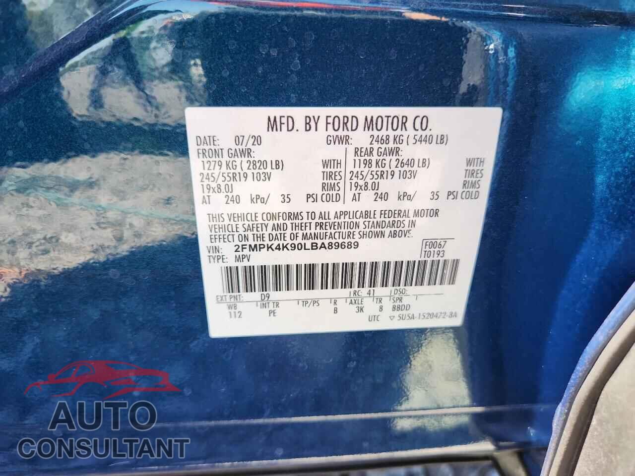 FORD EDGE 2020 - 2FMPK4K90LBA89689
