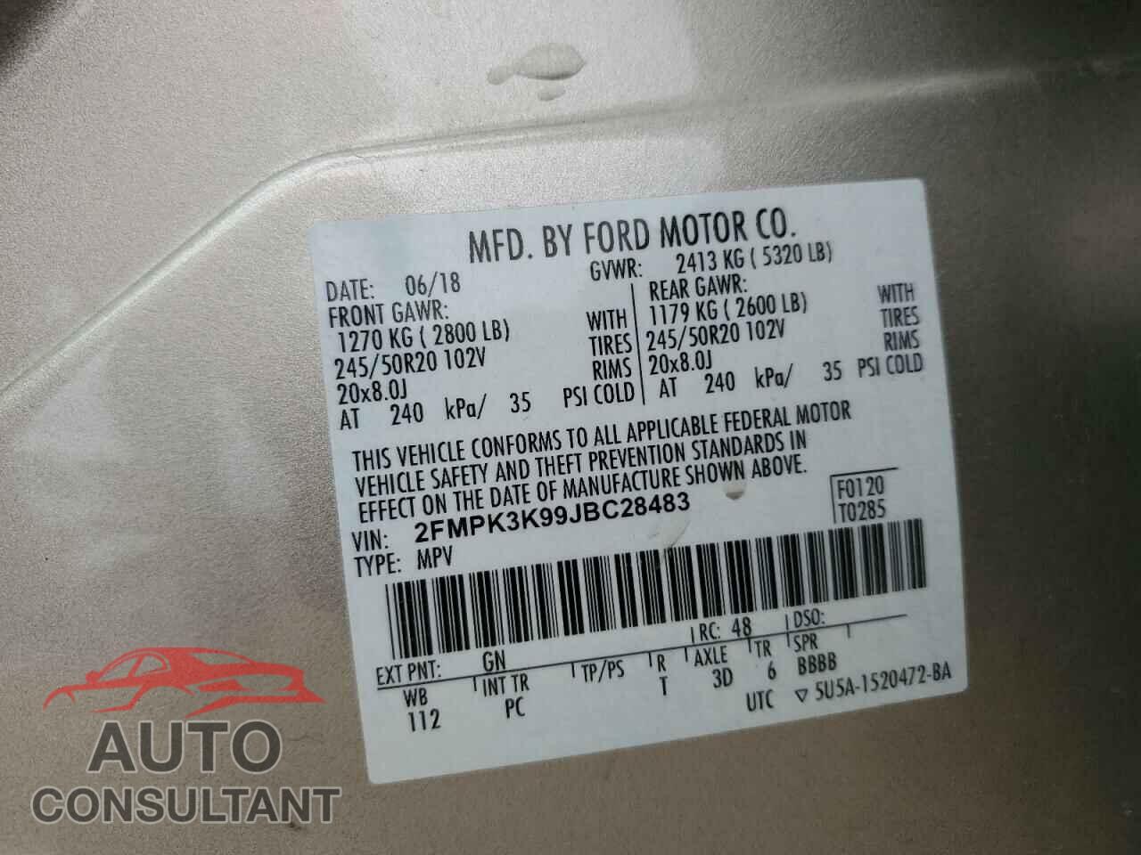 FORD EDGE 2018 - 2FMPK3K99JBC28483