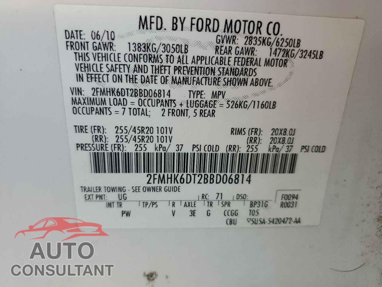 FORD FLEX 2011 - 2FMHK6DT2BBD06814