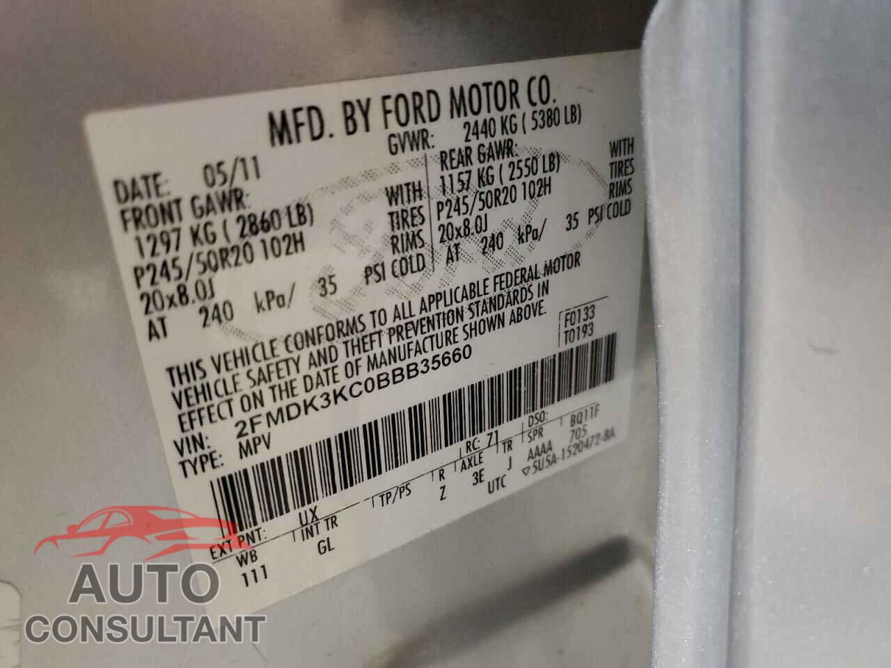 FORD EDGE 2011 - 2FMDK3KC0BBB35660