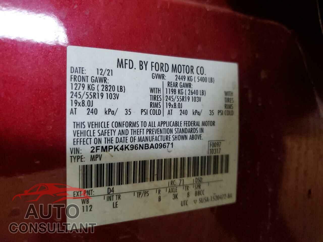FORD EDGE 2022 - 2FMPK4K96NBA09671