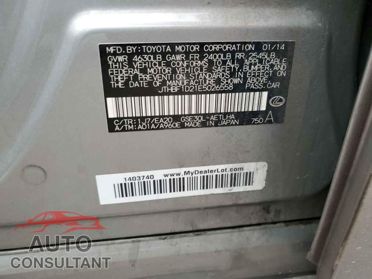 LEXUS IS 2014 - JTHBF1D21E5026558