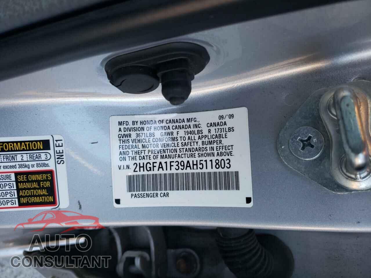 HONDA CIVIC 2010 - 2HGFA1F39AH511803