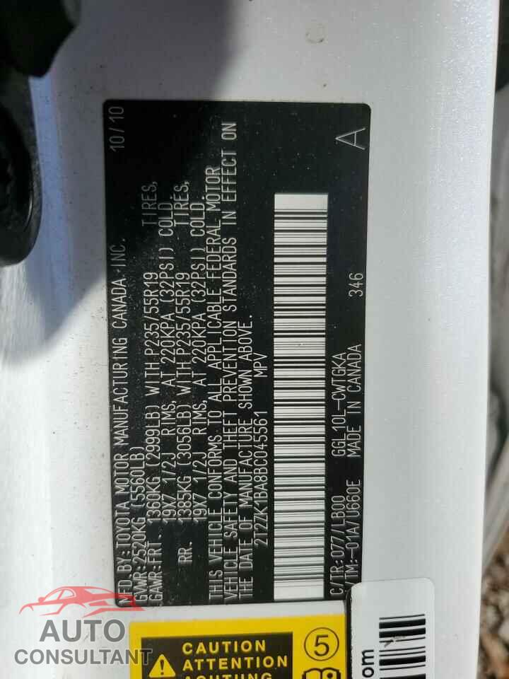 LEXUS RX350 2011 - 2T2ZK1BA8BC045561
