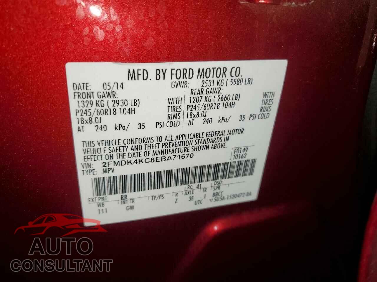 FORD EDGE 2014 - 2FMDK4KC8EBA71670