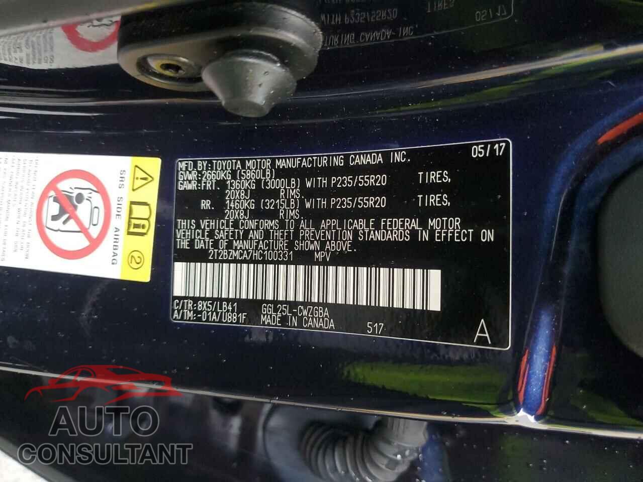 LEXUS RX350 2017 - 2T2BZMCA7HC100331