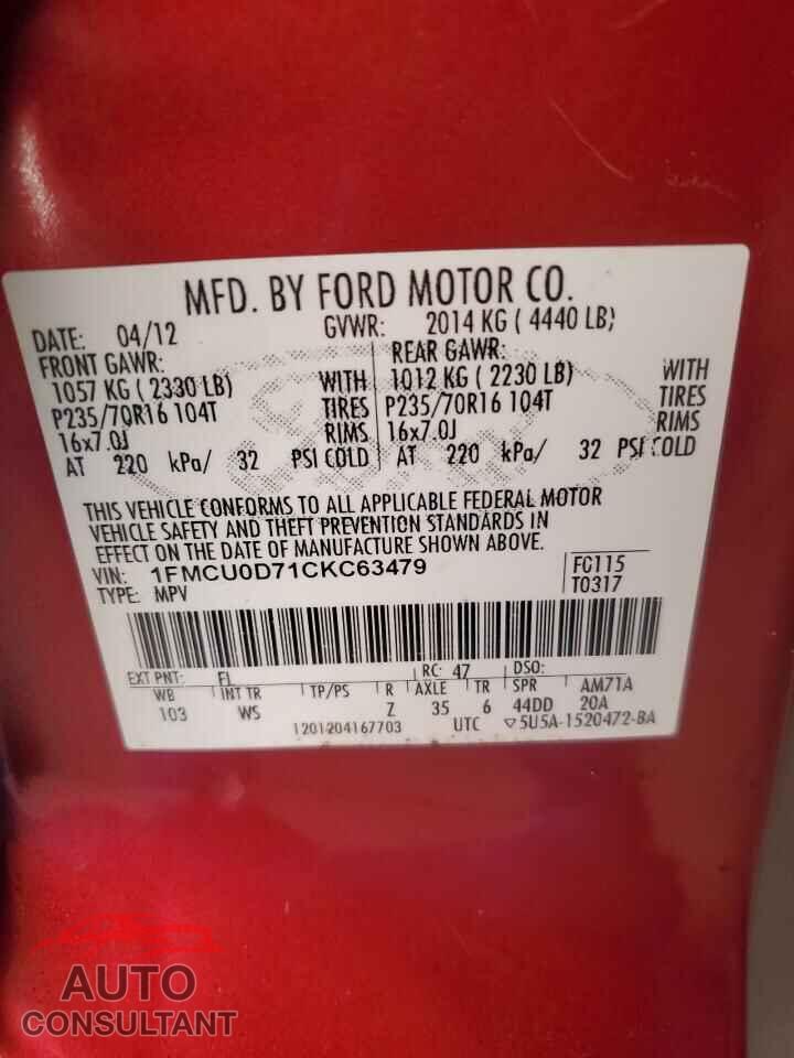 FORD ESCAPE 2012 - 1FMCU0D71CKC63479