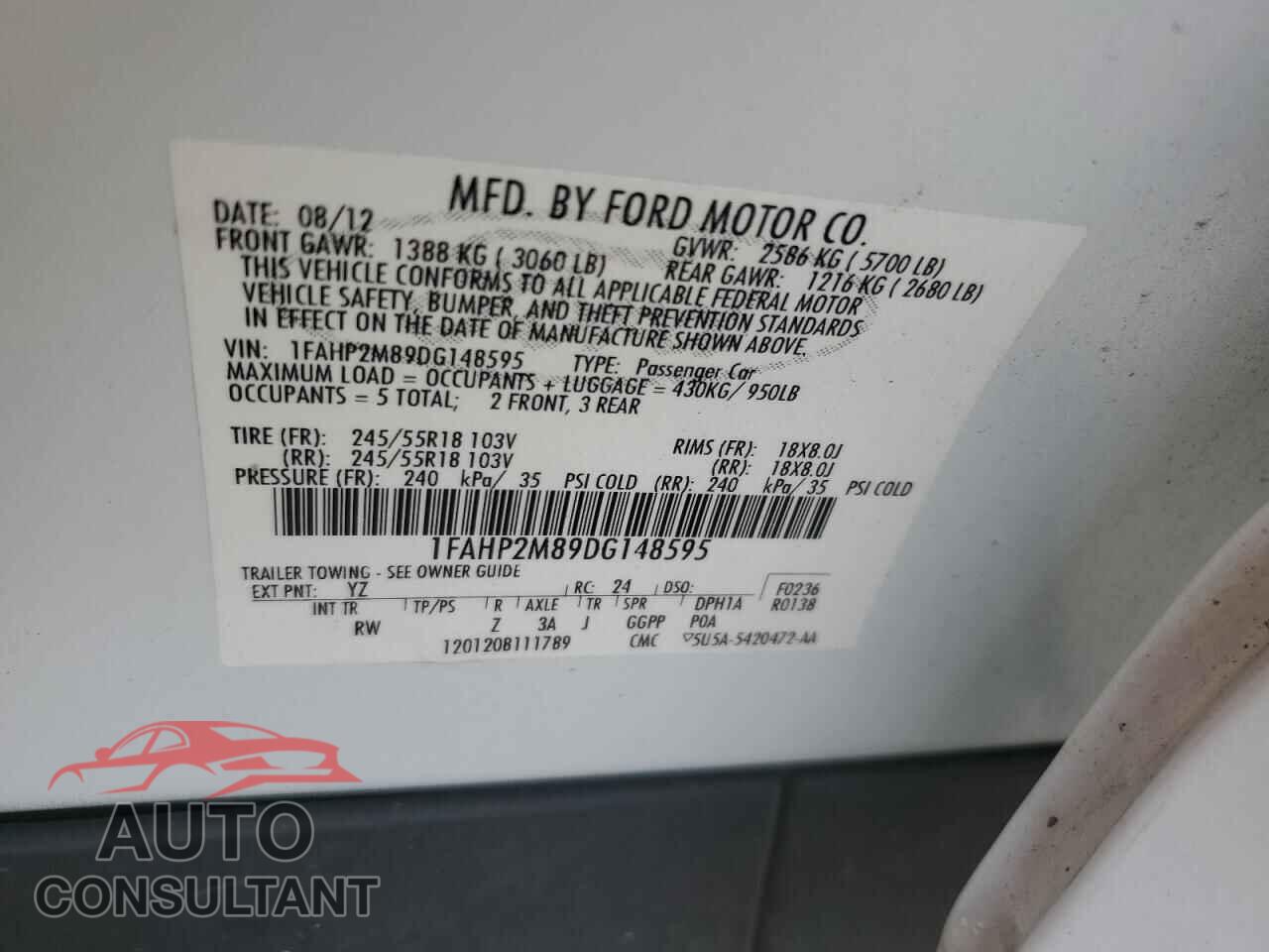 FORD TAURUS 2013 - 1FAHP2M89DG148595