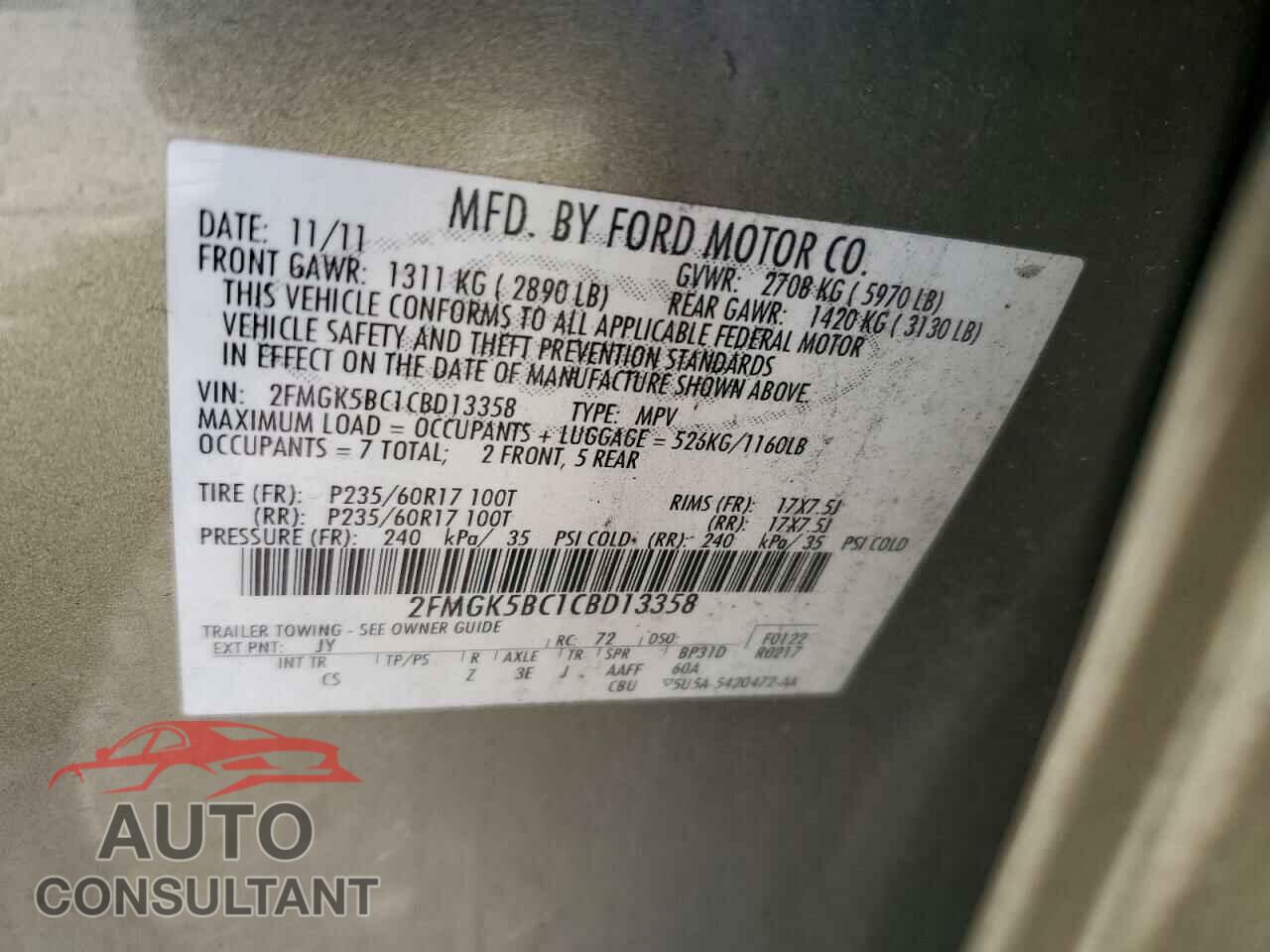 FORD FLEX 2012 - 2FMGK5BC1CBD13358