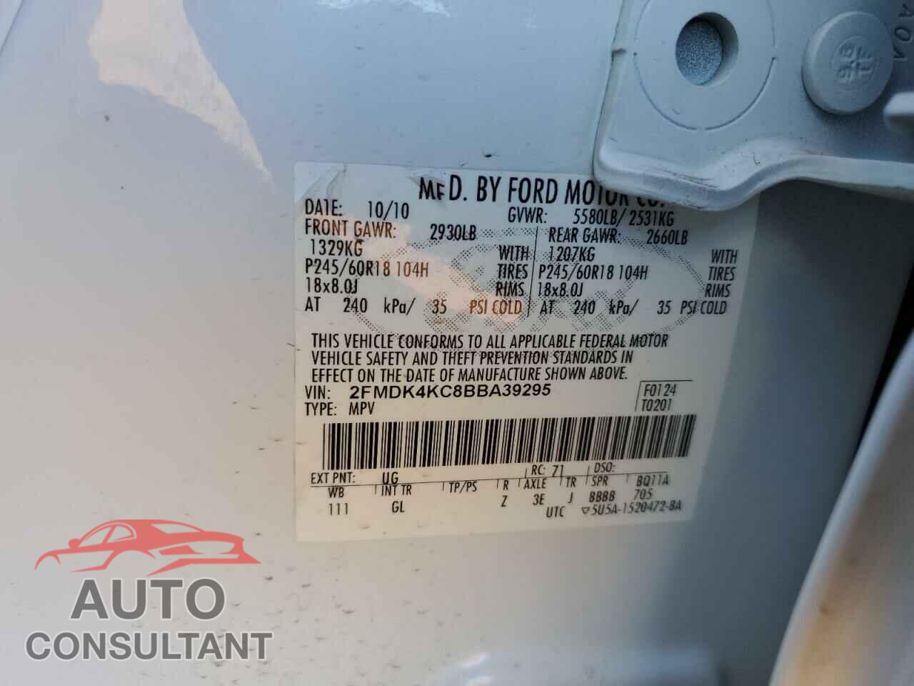 FORD EDGE 2011 - 2FMDK4KC8BBA39295
