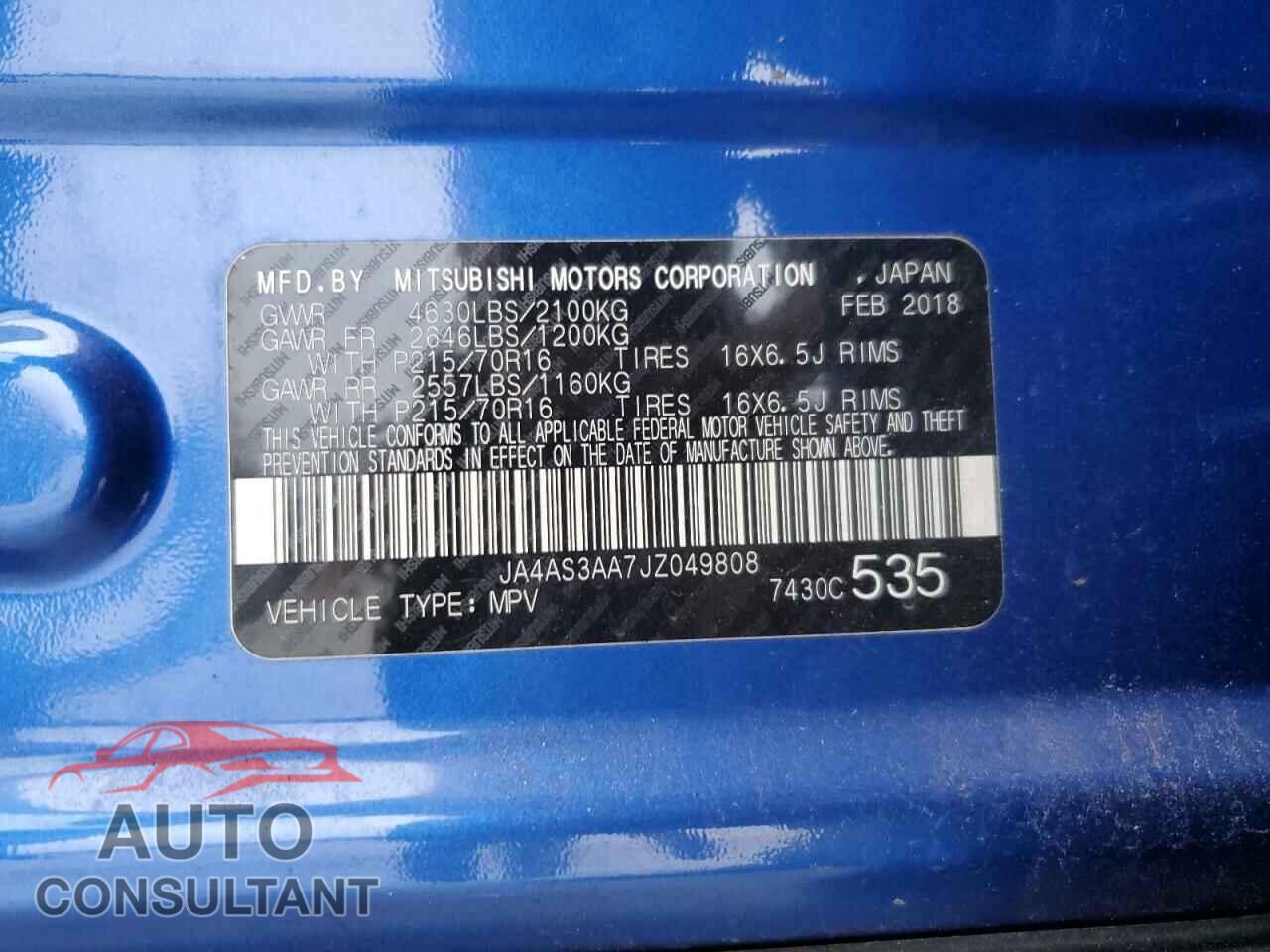 MITSUBISHI ECLIPSE 2018 - JA4AS3AA7JZ049808