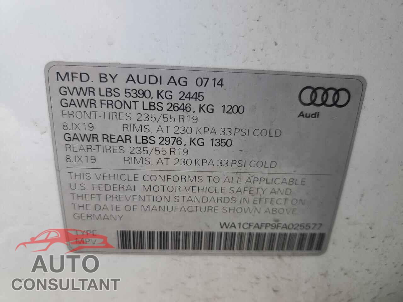 AUDI Q5 2015 - WA1CFAFP9FA025577