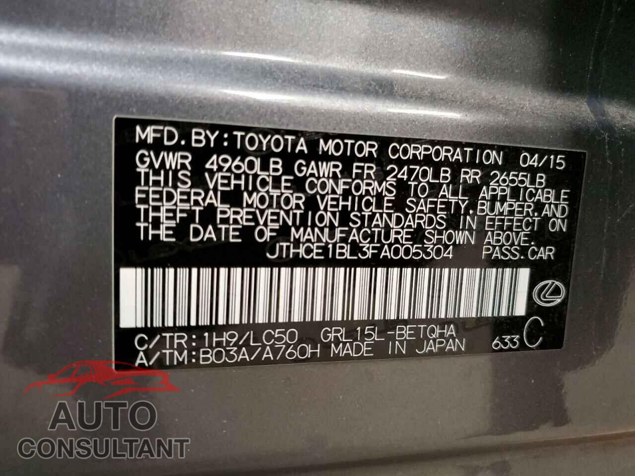LEXUS GS350 2015 - JTHCE1BL3FA005304