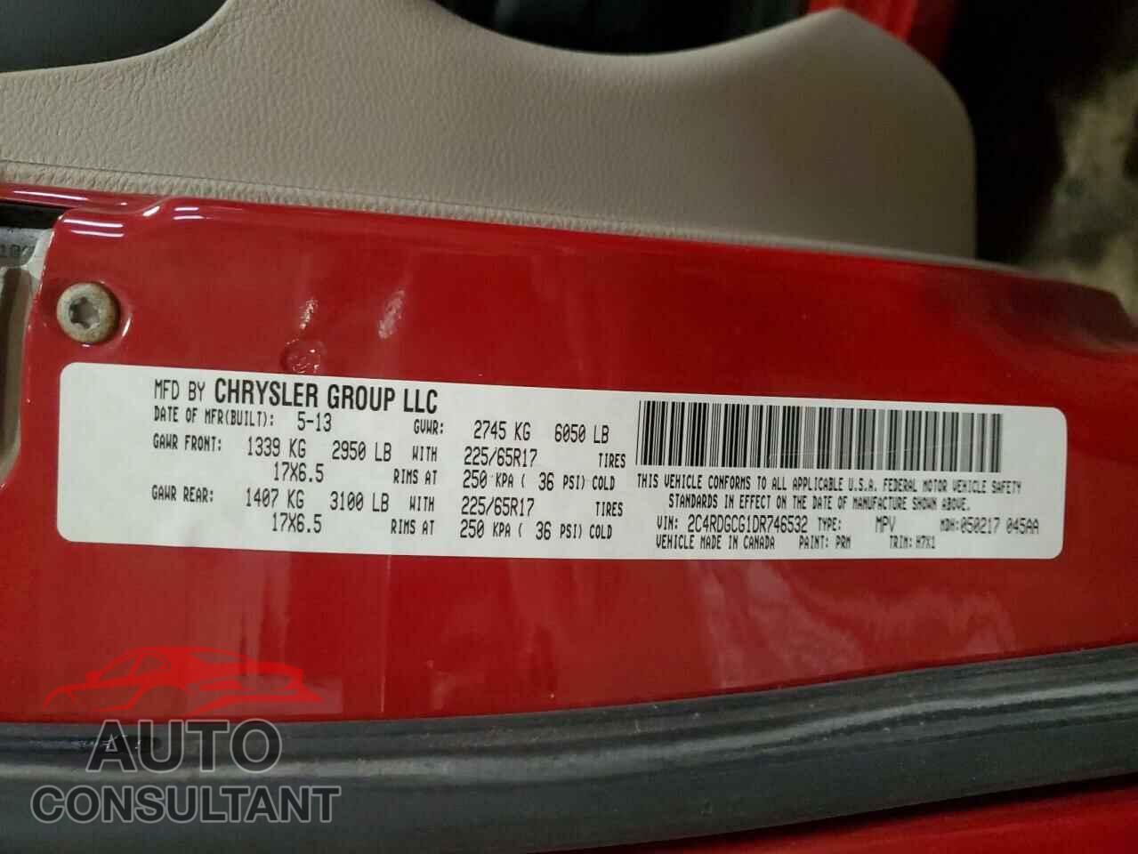 DODGE CARAVAN 2013 - 2C4RDGCG1DR746532