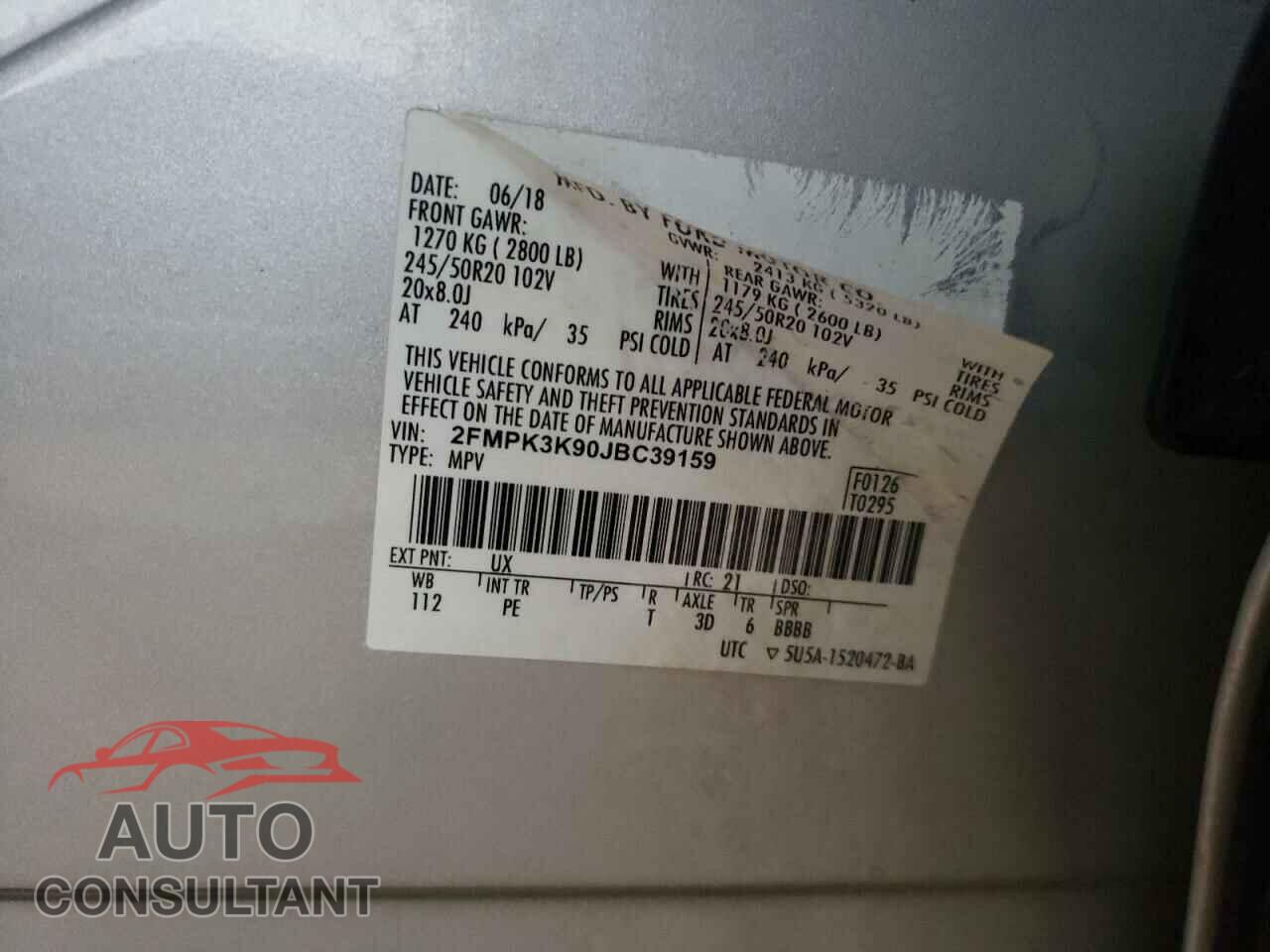 FORD EDGE 2018 - 2FMPK3K90JBC39159